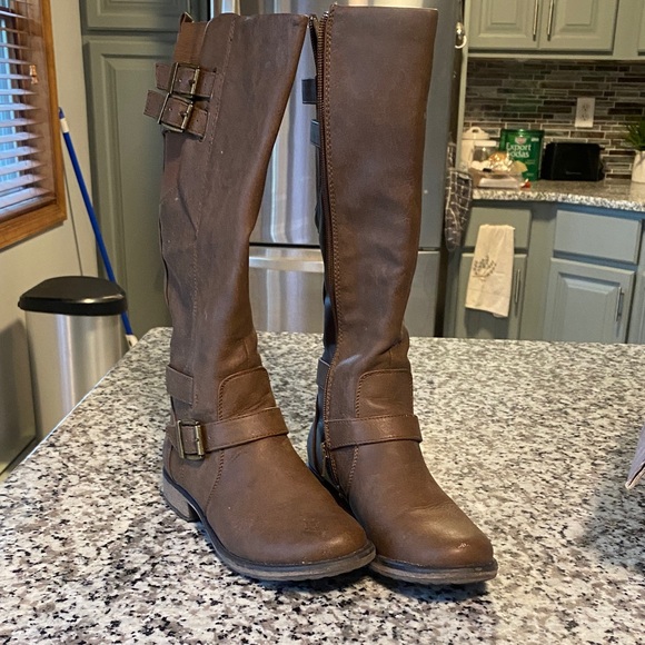 BareTraps Tan Over the Knee Boots with Buckle Accents - Picture 1 of 4